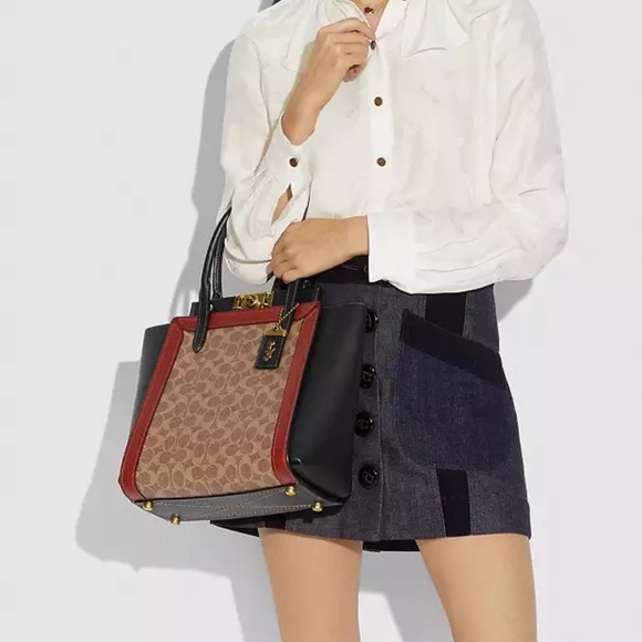 NWT COACH 1941 Troupe Tote In Signature Canvas - Black/Rust - Picture 7 of 17